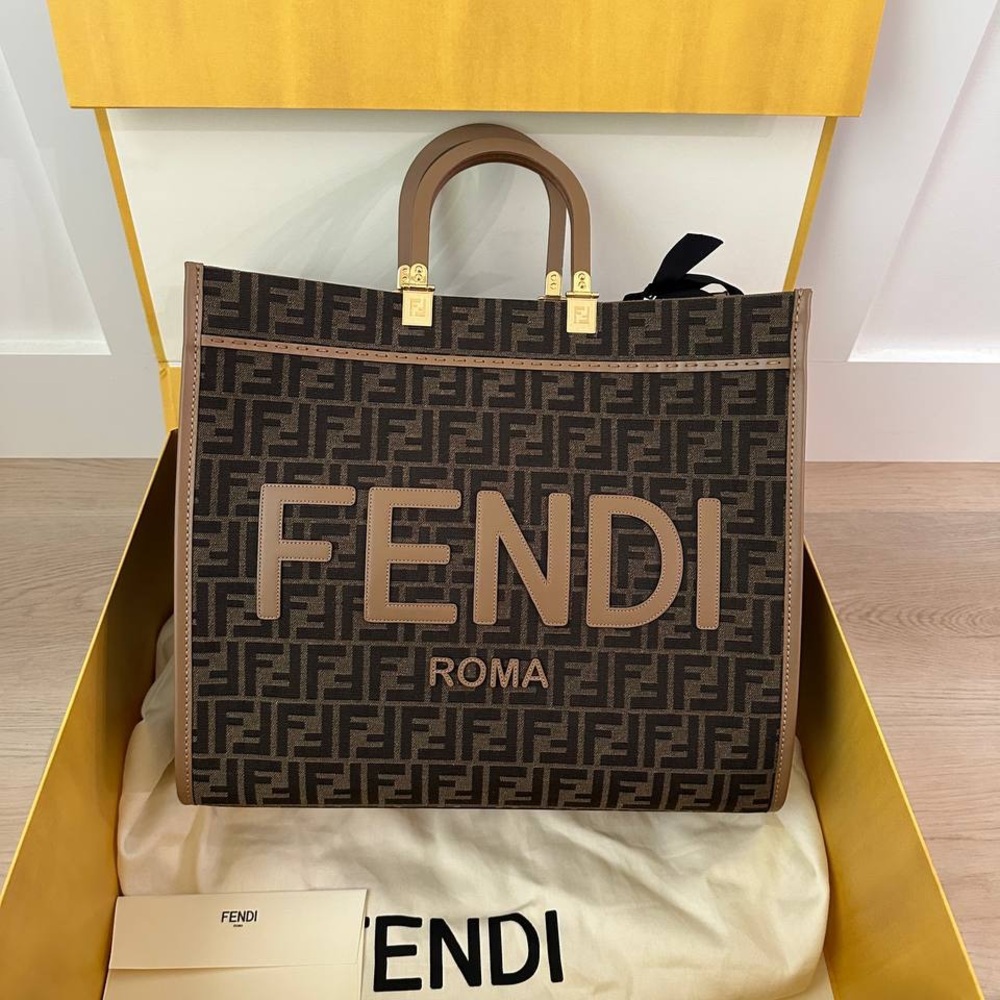 Fendi Black and Brown Logo Tote
